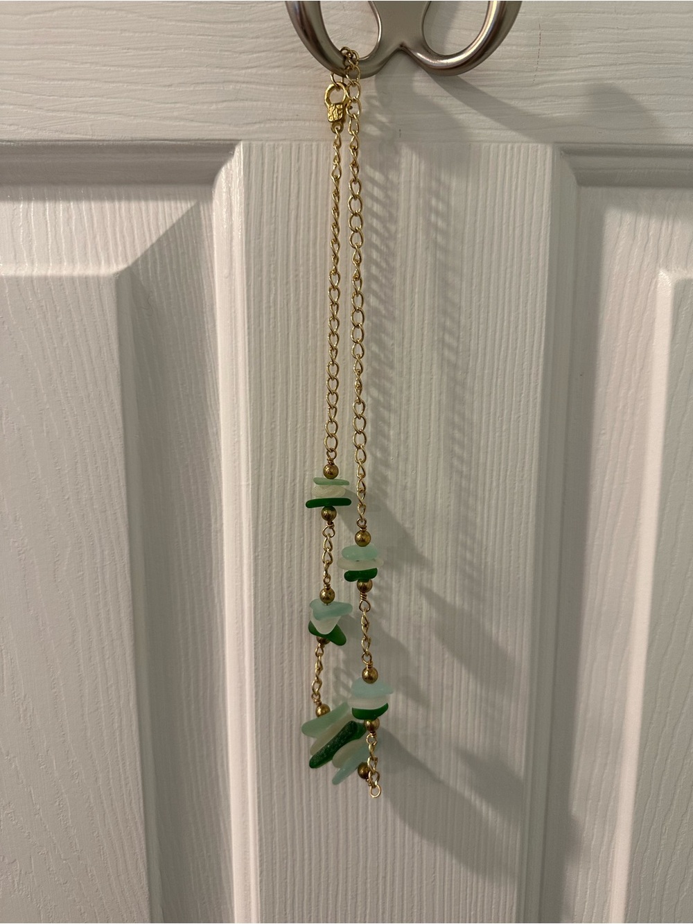 Gold Chain Necklace with Green Sea Glass Beads
